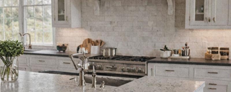 Modern farmhouse kitchen with white cabinets and dark island