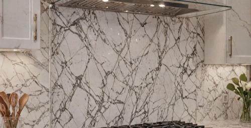 Luxury kitchen with marble backsplash